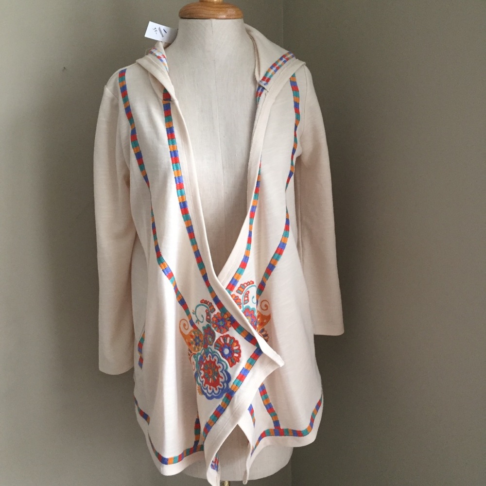 New NWT THML cream embroidered open hood jacket S - Picture 1 of 14
